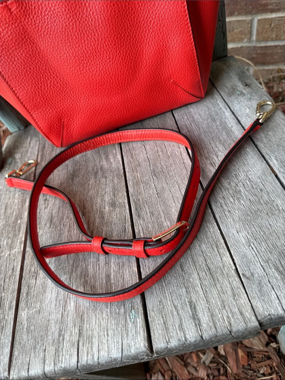 Tory Burch Coral-Red Pebbled Leather Mini Satchel with Detachable Strap
